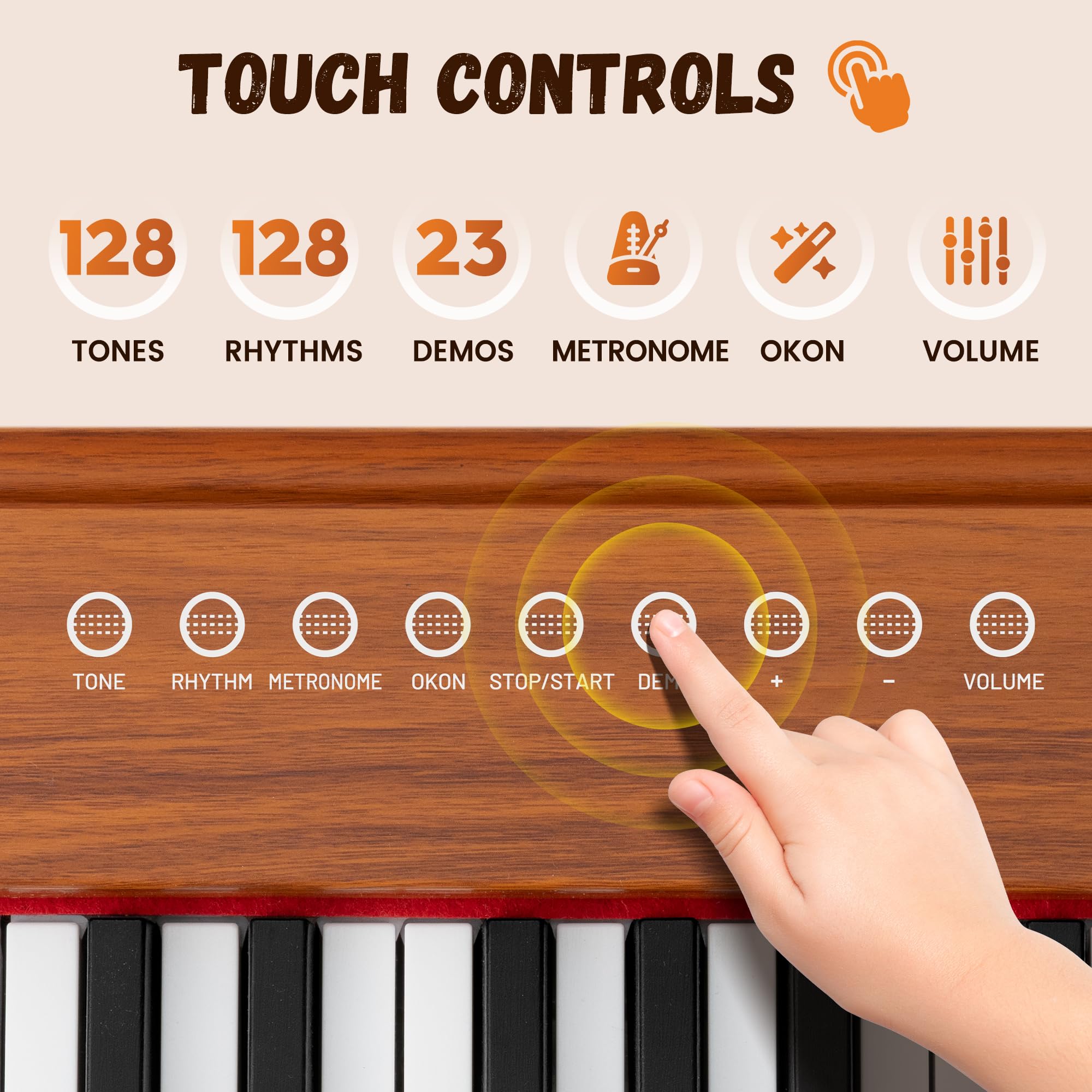 CAHAYA Piano Digital Infantil De Madera – 37 Teclas Con 3 Octavas, Tacto Real, 128 Tonos Y 23 Canciones, Para Niños +3 Años, Regalo Educativo