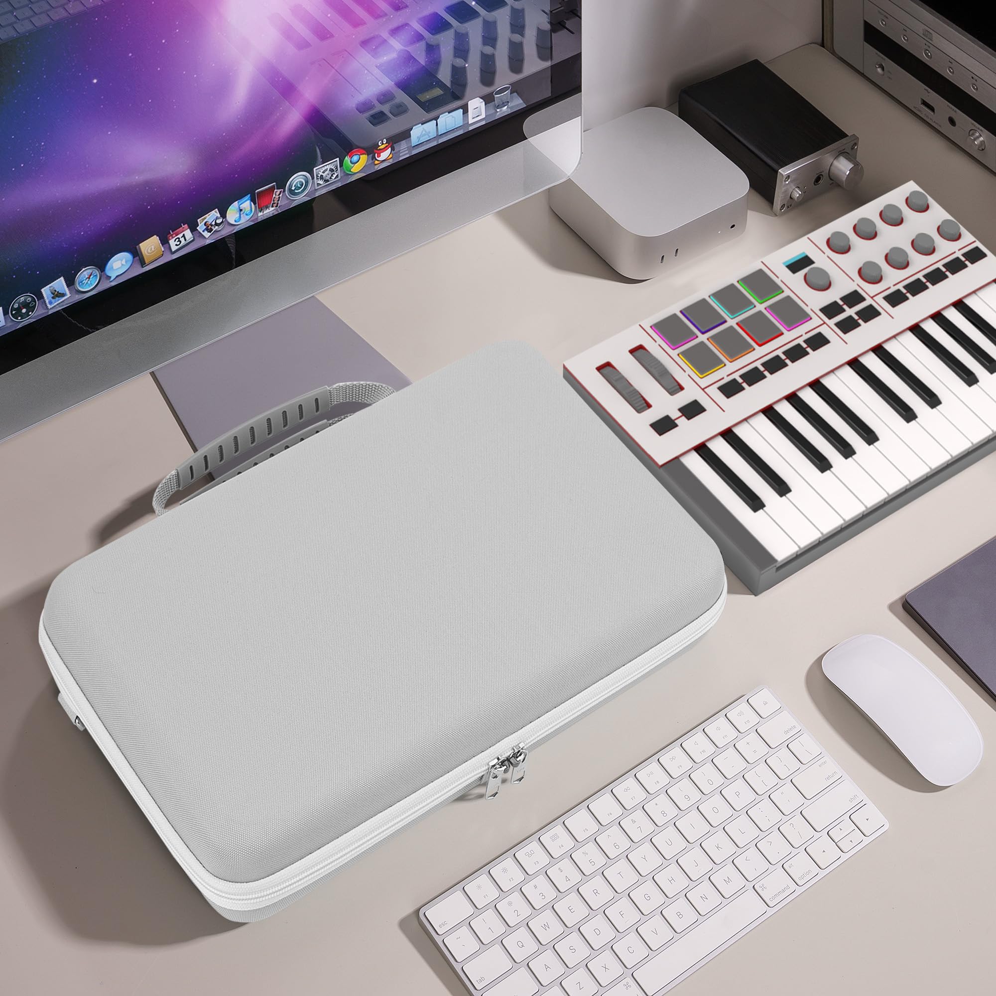 Etui do interfejsu audio Geekria, kompatybilne z Akai Professional MPK Mini IV, przenośna torba podróżna z twardą skorupą EVA (jasnoszara)