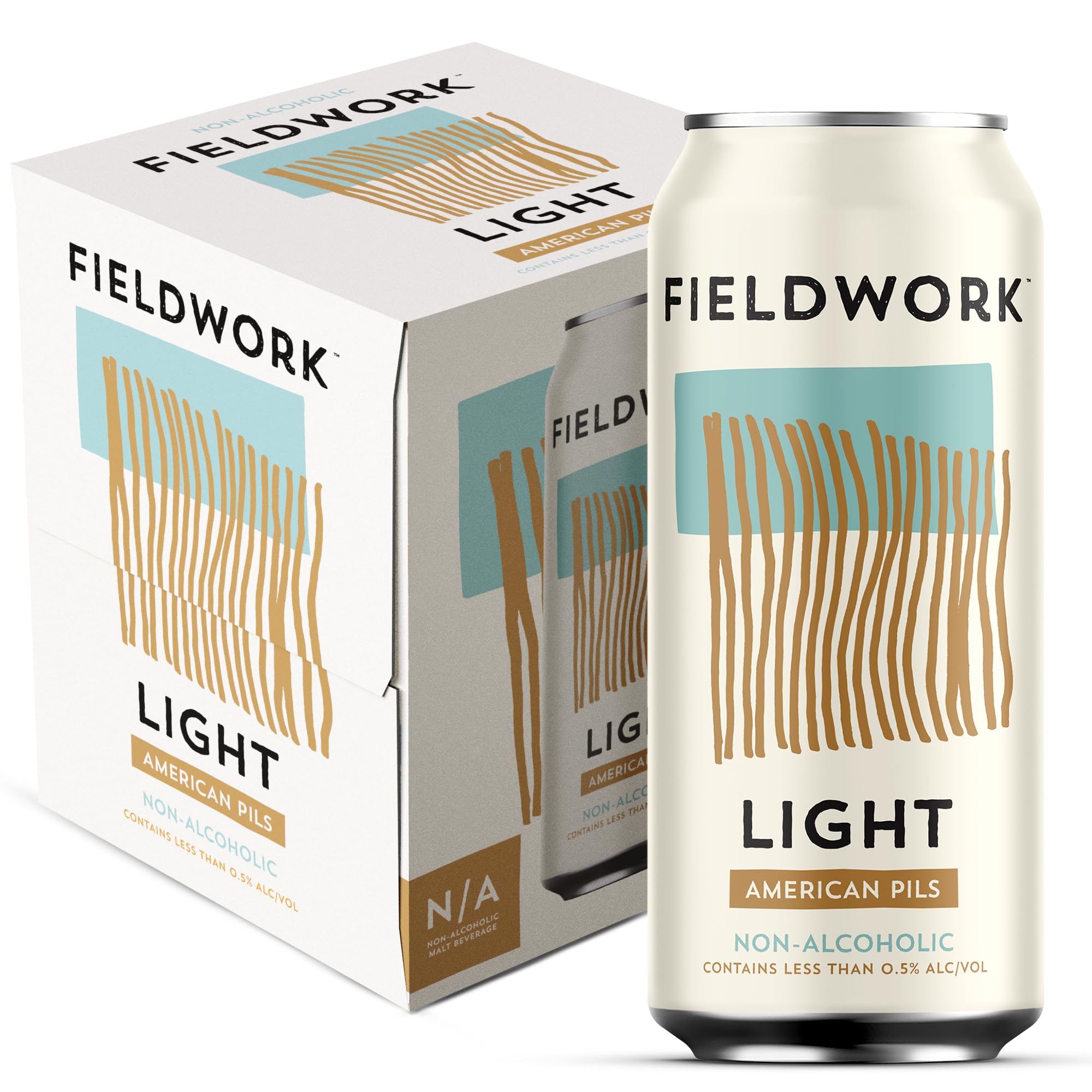 Fieldwork Non-Alcoholic Craft Beer 16 Fl Oz, Light American Pils, Vegan, Low-Calorie, 4-Pack Cans