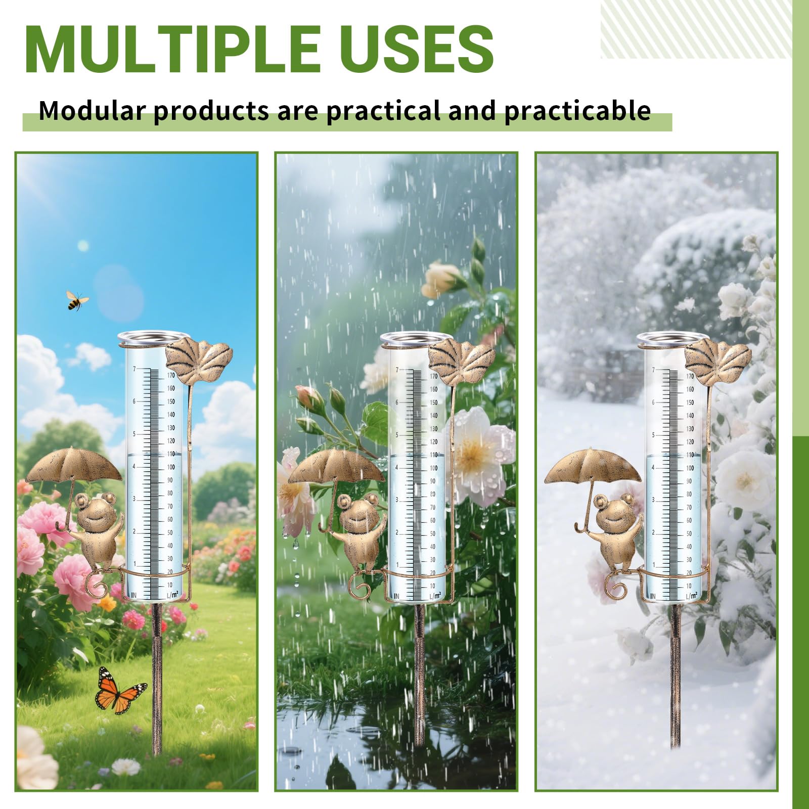 Pluviómetro para Jardín Pluviómetro para Decoración de Jardín Resistente a Las Heladas Regalo para los Amantes de la Jardinería. para Patio, Terraza, Césped, Paisajismo(Rana)