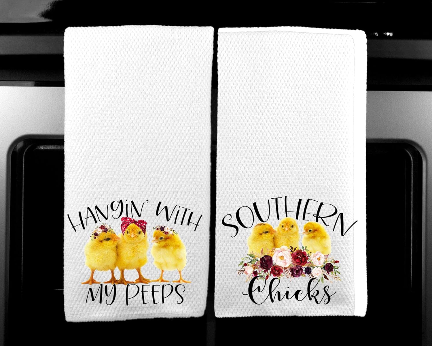 Southern Chicks and Hanging with My Peeps Floral Baby Chicken Farm Rustic Microfiber Kitchen Towel Set of 2