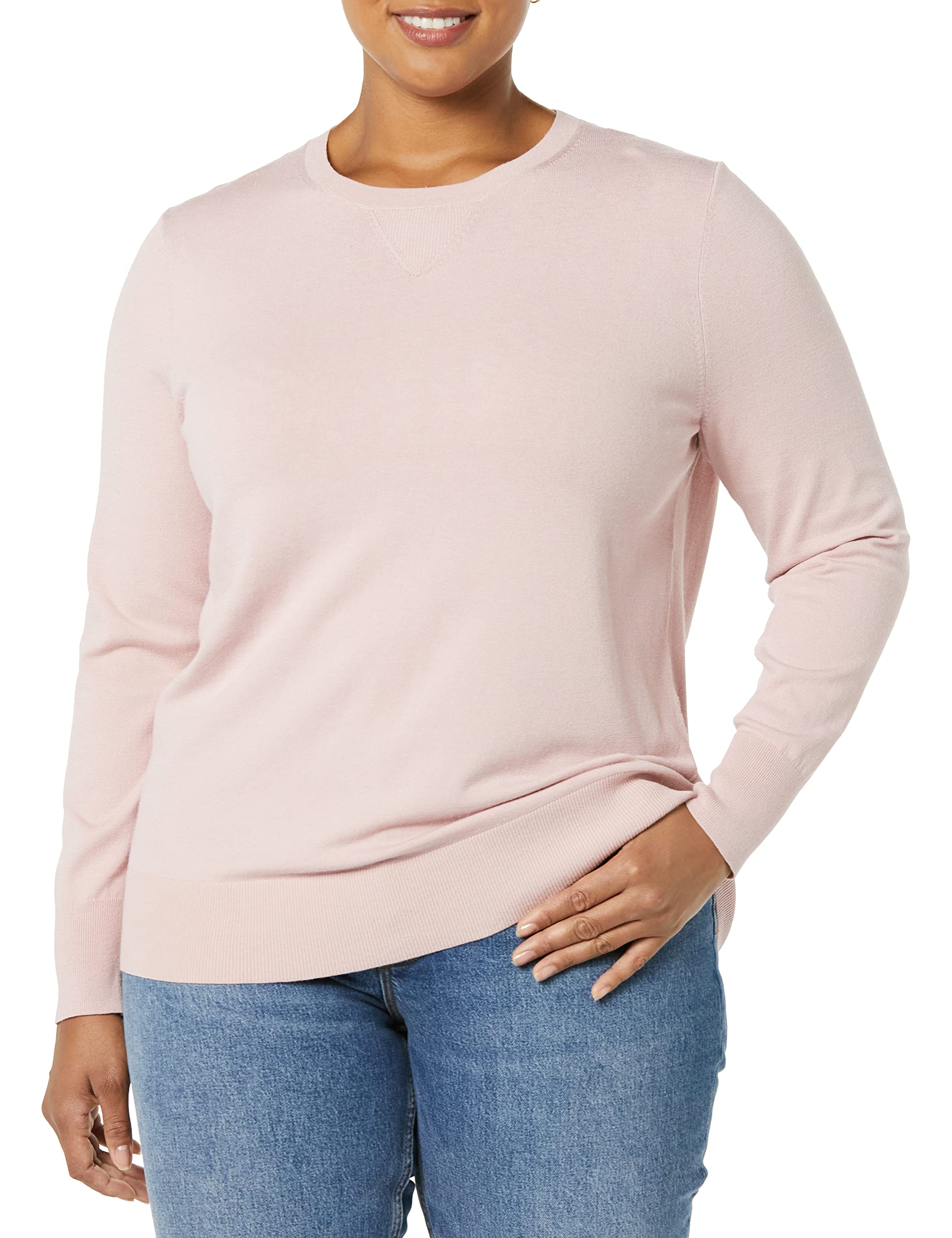 Photo 1 of Daily Ritual Women's Fine Gauge Stretch Crewneck Pullover Sweater Medium Mauve
