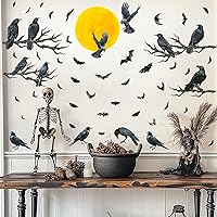 Vista 10 de Halloween Tree Branch Wall Decals Crow Black Raven Bird Wall Decals Peel and Stick Birdcage Raven Stickers Removable Black Crows Branches Halloween