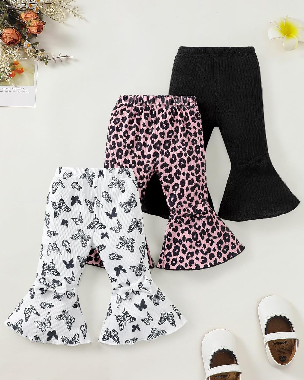 Mioglrie Baby Girl Pants Toddler Leggings 3 Pack Flare Newborn Baby Pants 3 6 9 12 18 24 Months Bell Bottoms for Girls - Image 4