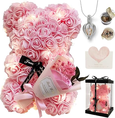 Romantic Valentines Day Gift for Her - Artificial Flowers Bouquet Necklace, Rose