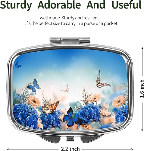 Miniatura 2 de Dynippy Pastillero con espejo, bolsillo retro, 2 compartimentos, organizador de píldoras de vitaminas para bolso de bolsillo y regalos de viaje,