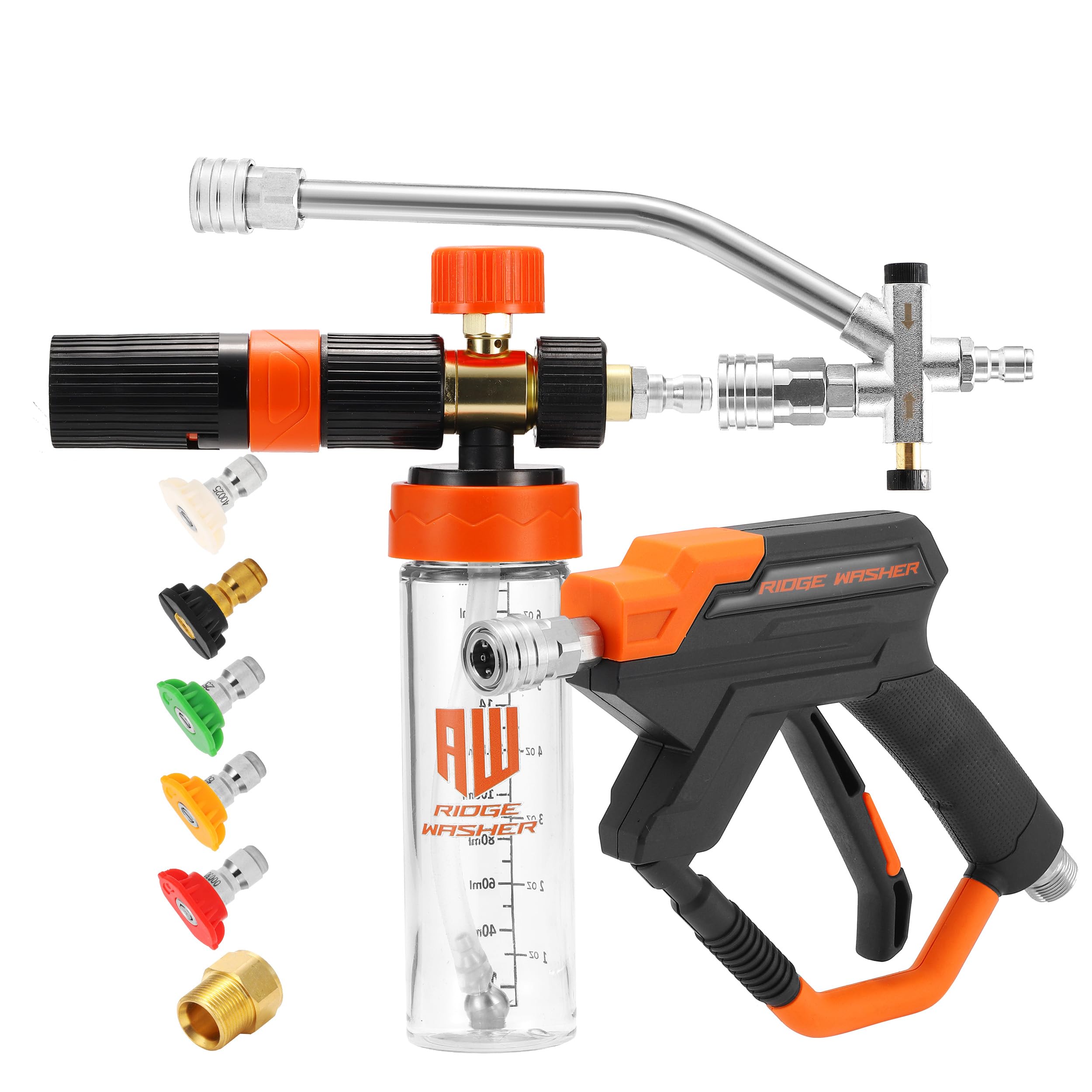 Photo 1 of [MAJOR DAMAGE] RIDGE WASHER Pressure Washer Gun Mini Foam Cannon with Dual Connector Accessory, No Dilution Required, Stainless Steel Gun for Foam Blaster, 1/4" Quick Connect, 4000 PSI, 200 ML