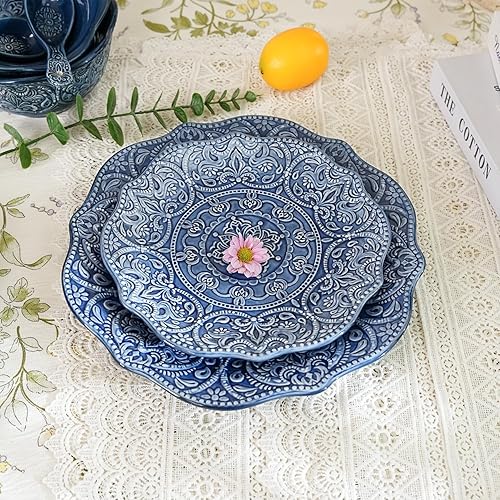 Miniatura 9 de Sungmor Juego de vajilla barroca de porcelana de estilo antiguo, juego de 2 cuencos de postre, cuencos de ensalada de 10 onzas, juegos de cuencos de