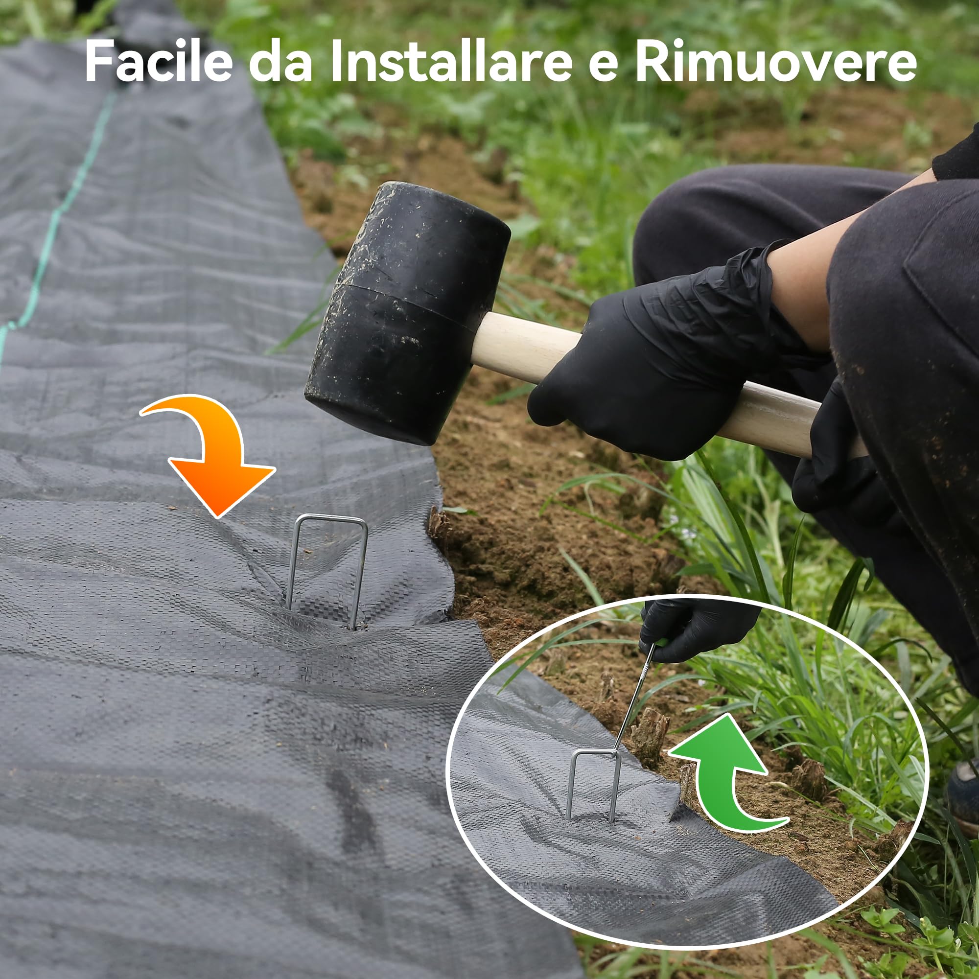 200 Pezzi 20cm Ø 3mm Spilli per Giardino Resistenti - Chiodi in Acciaio Zincato per Fissare Paletti per Ancorare Tessuto Antierba, Reti e Tubi con 1 Uncino a Punta