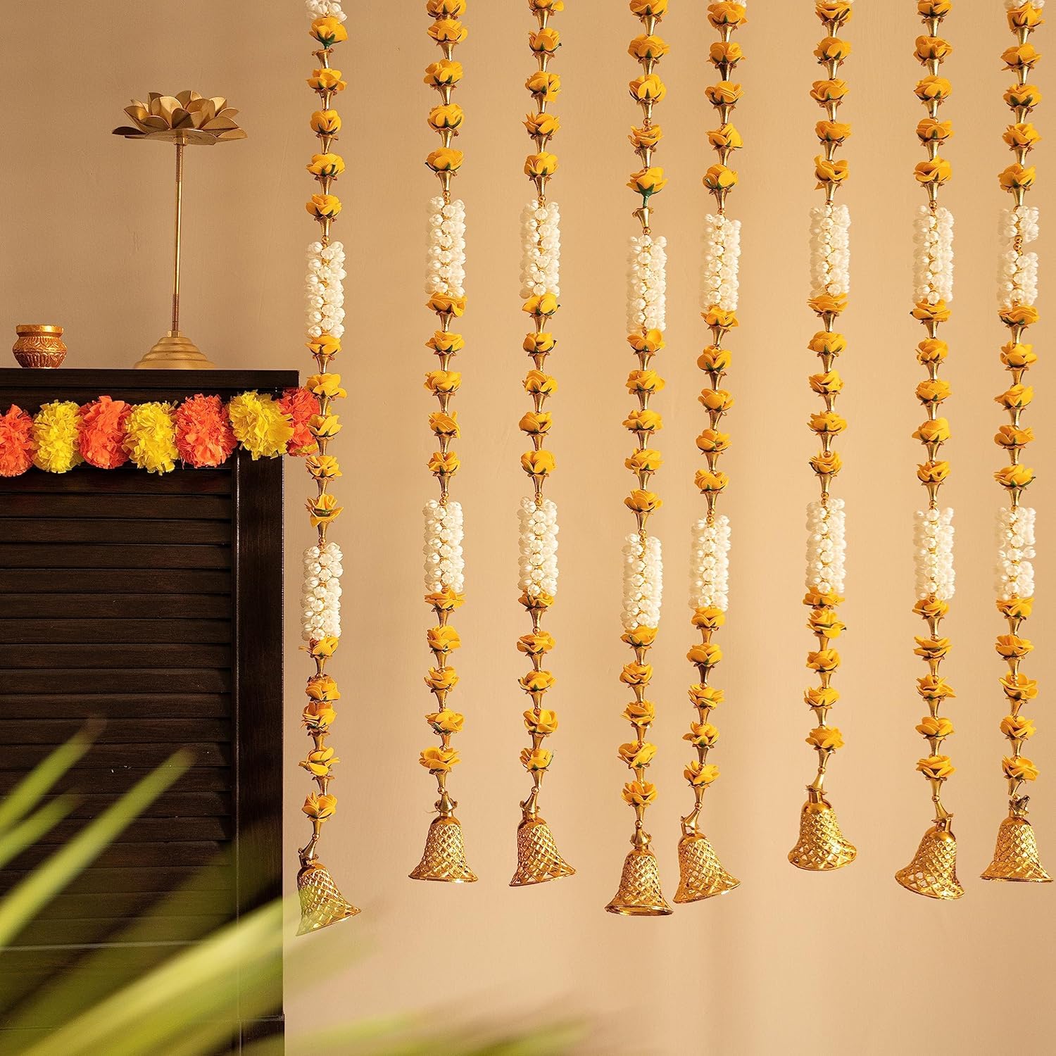 Divyakosh Khushi Flower And Mogra Hanging (Pack Of 6), Traditional Hanging Latkan For Party, Wedding, Room,Event, Home, Main Door,Diwali Decoration Items-Size 3 Ft Each, 90 Centimeters, Multicolor