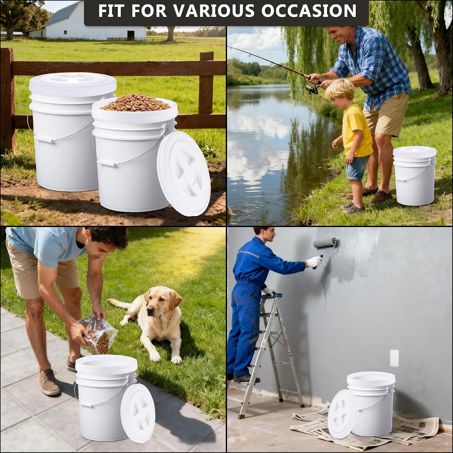 3 Pieces 5 Gallon Bucket Lids with Bucket Lid Opener, 12 Inch Leak Proof Seal Screw Lids, Airtight Bucket Storage Container Lids for Pet Food, Pain,t Grain & Home Organization,White