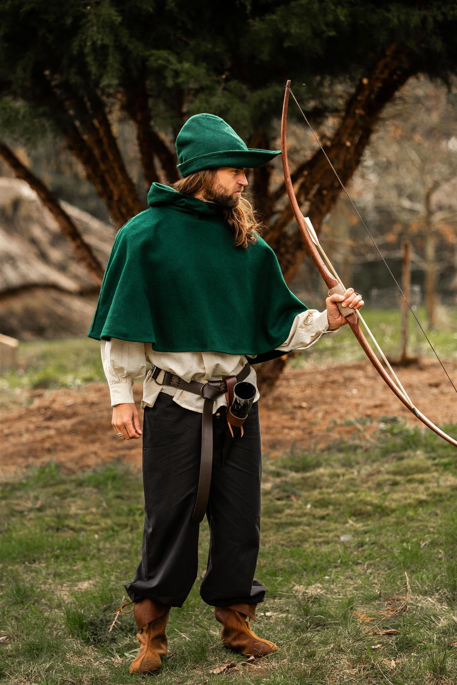 Leonardo Carbone® Męskie nakrycie głowy Robin Hood-Hut | asymetryczna krawędź | styl średniowieczny | karnawał, Halloween, Cosplay, LARP, kapelusz, czapka, akcesoria, wełna