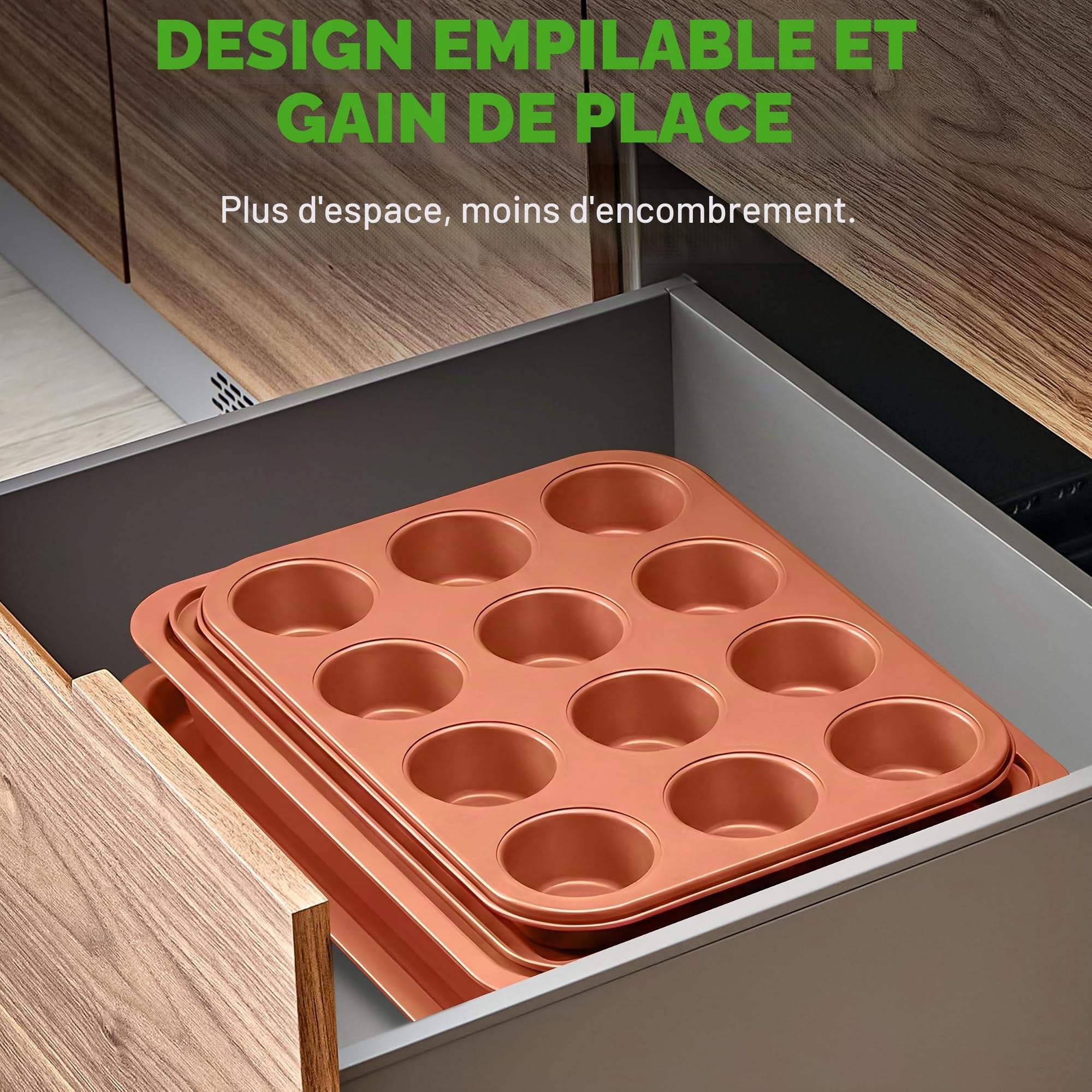 NutriChef Moules à Pâtisserie - Set de 10 Ustensiles Antiadhésif en Acier au Carbone - Inclus Plaques à Biscuits - Moules à Pain, Cupcakes, Rôtir - Plaques Perforées pour Grille - Faciles à Nettoyer