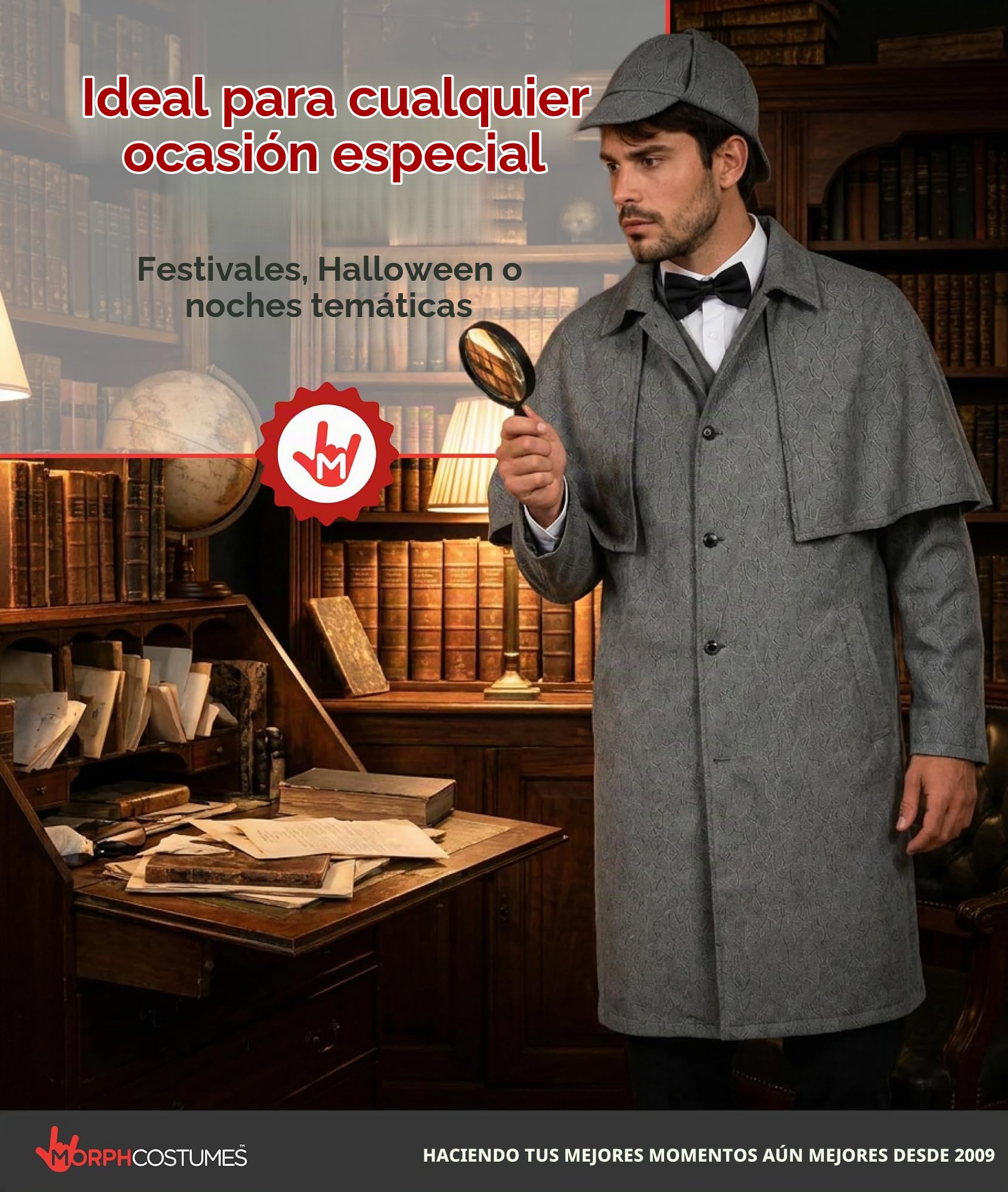 Fun Shack Disfraz Detective Victoriano Hombre,Disfraces Sherlock Holmens, Traje Victoriano, Disfraz Carnaval y Halloween