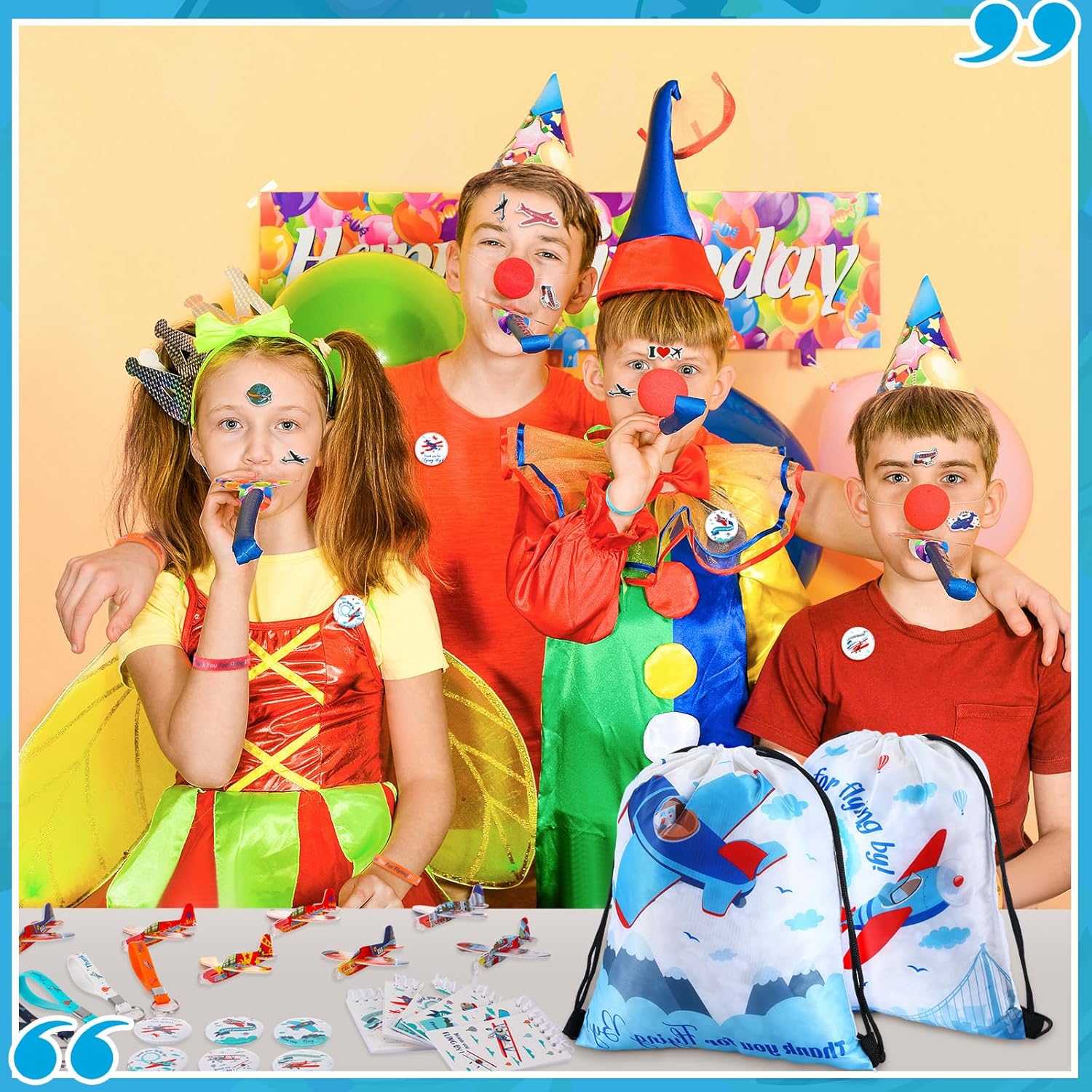 Seajan 140 Pcs Airplane Party Favors Supplies Decorations 12 Drawstring Bags 18 Spiral Notebook 12 Silicone Bracelets 12 Keychains 12 Button Pins 50 Stickers 12 Pencil 12 Foam Airplane Toys