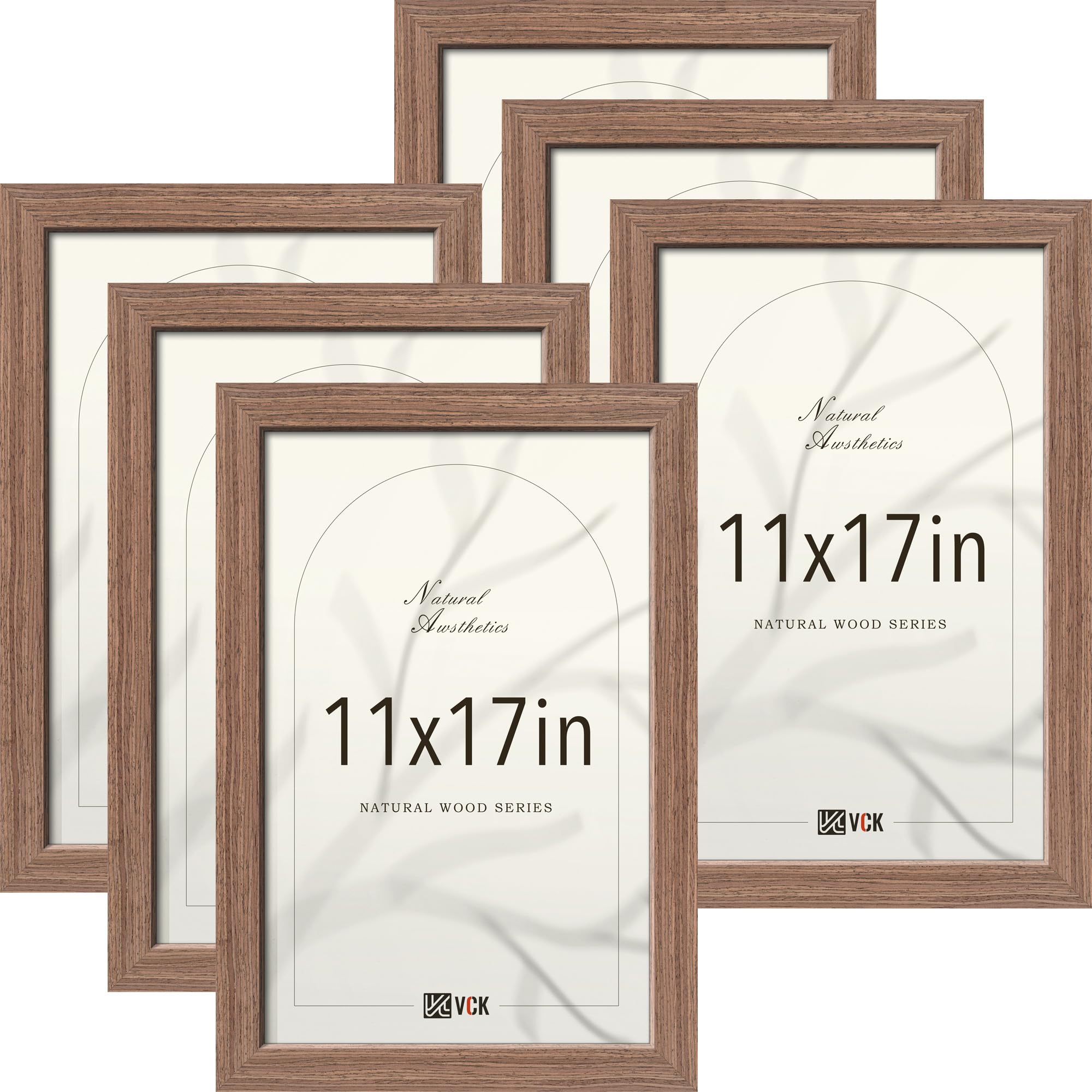 VCK Bilderrahmen, Walnuss, breiter Rand, mehrdirektionales Display, Familienfotos, Bürodrucke, Studio/Galerie-Kunstwerk, Holzmaserung, Wandbehang, 6 Stück