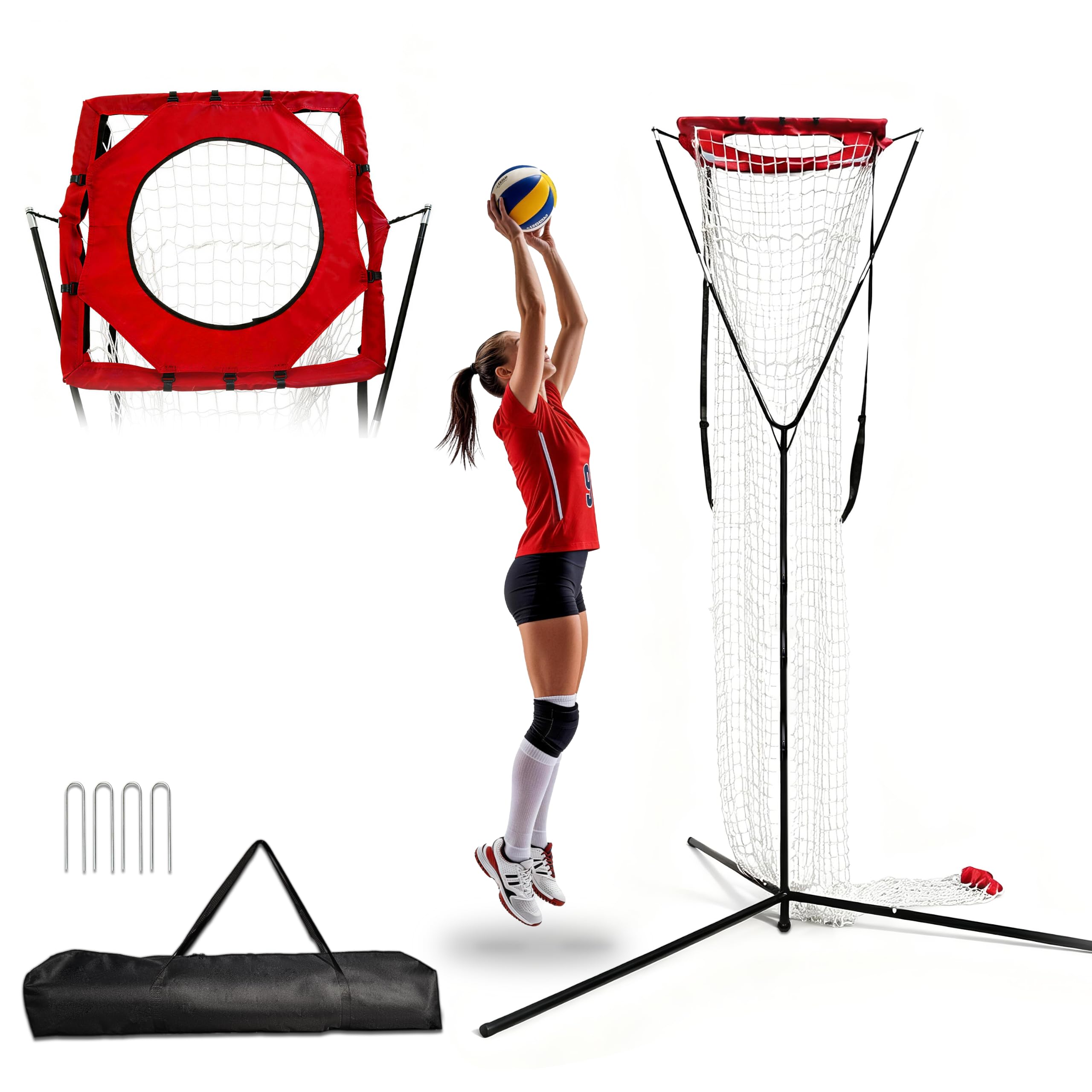 Volleyball Setter Trainer, Einstellbare Höhe 7.5-11.5FT, Winkel Einstellbar 45°-180°, Stabile Basis mit Erdspießen, Indoor & Outdoor Volleyball Trainingsgeräte für Setting Practice