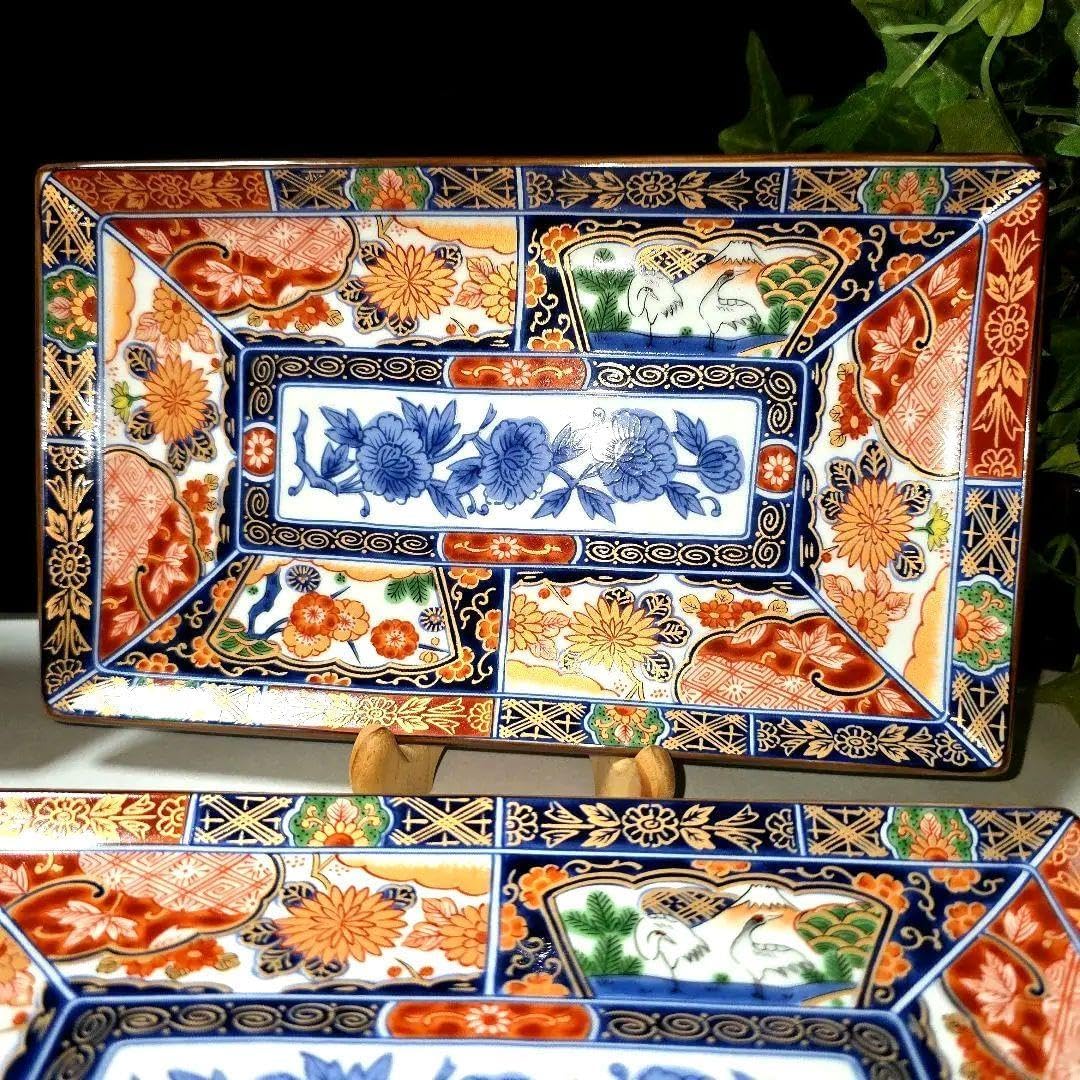 龍峰窯 染錦古伊万里 長角皿揃 5枚 三洋陶器 龍