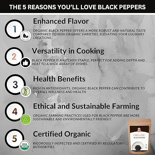Miniatura 9 de SPICY ORGANIC Granos de pimienta negros enteros  Certificado USDA Orgánico  Mejora tus aventuras culinarias con pimientos orgánicos  Ideal para