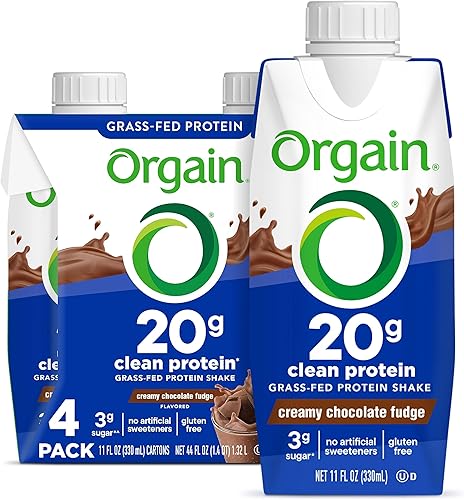 Orgain Batido de proteína limpia alimentada con hierba, dulce de chocolate cremoso, 0.71oz de proteína, reemplazo de comidas, listo para beber, sin