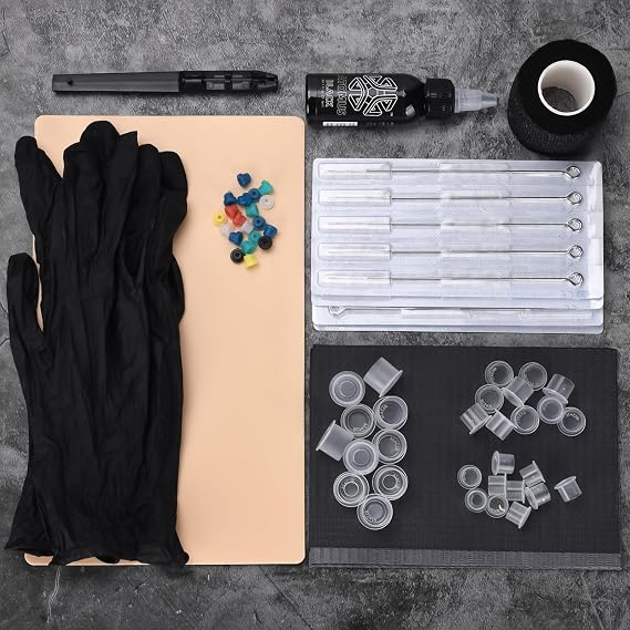 Tattoo Pen Kit Stick and Poke Hand Tool Kit DIY Home Tattoo Supply Practice 6pcs Inks 20pcs Needles