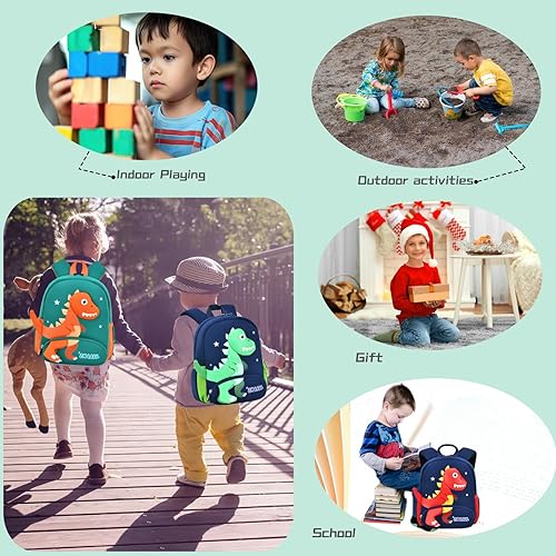 Miniatura 7 de Mochila de dinosaurio antipérdida para niños y niñas con correa de seguridad, B-azul+verde oscuro, Mochilas Daypack