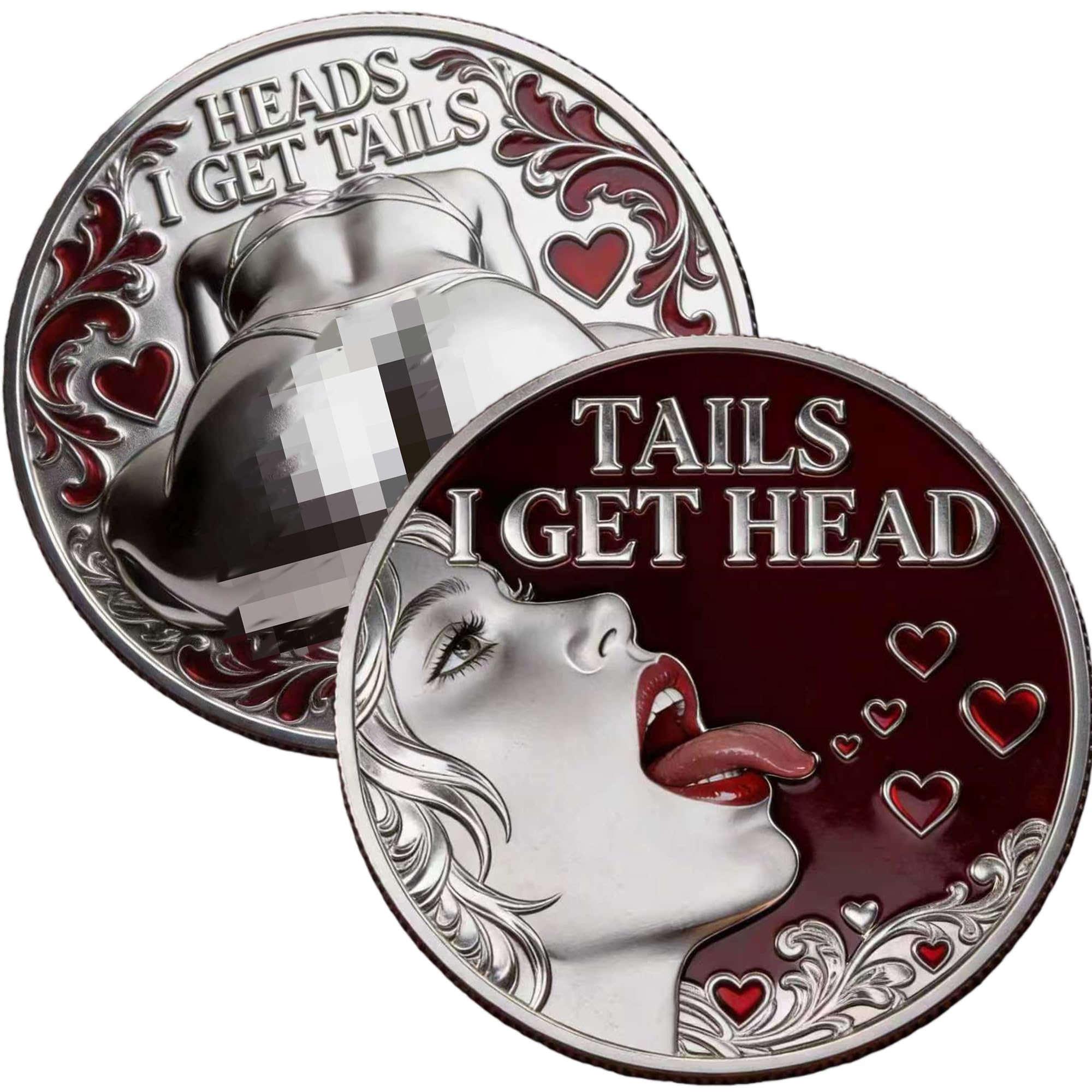 Funny Valentine Day &amp; Anniversary Funny Heads or Tails Coin Heads I Get Tail/Tails I Get Head Funny Challenge Coin for Men, Lucky Coins &amp; Funny Coins. Funny Prank Gift Humor Coin for Valentines(F)
