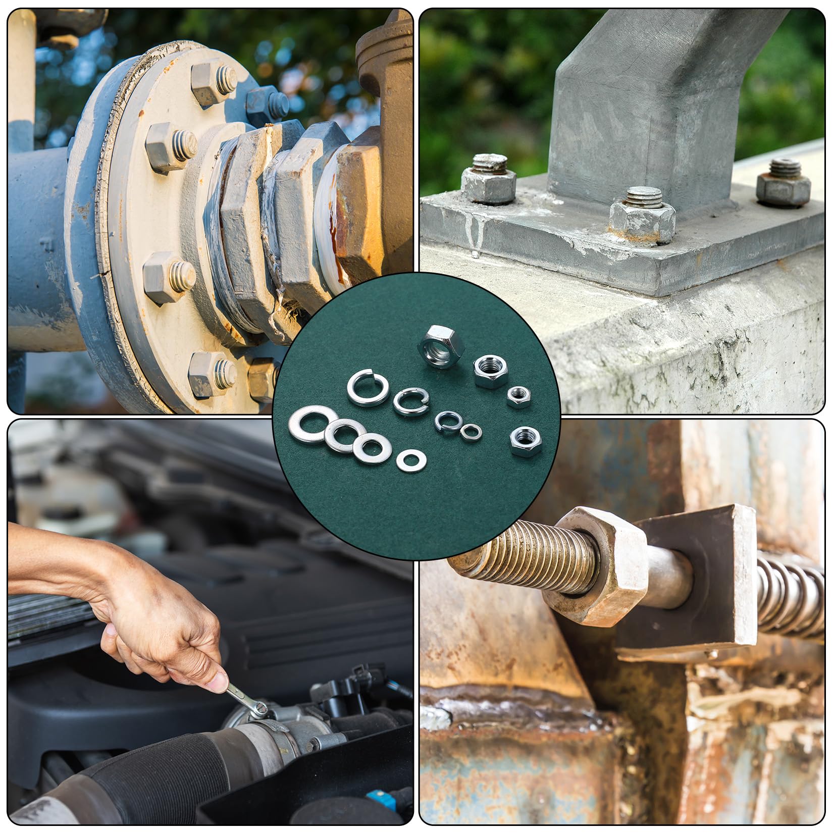 885 Pz Set di Dadi Esagonali e Rondelle Piatte e Rondella a Molla : 265 Dadi Esagonali, 310 Rondelle di Sicurezza, 310 Rondella a Spirale, Kit Dado Elementi per Viti Bulloni Filettate(M3 M4 M5 M6)