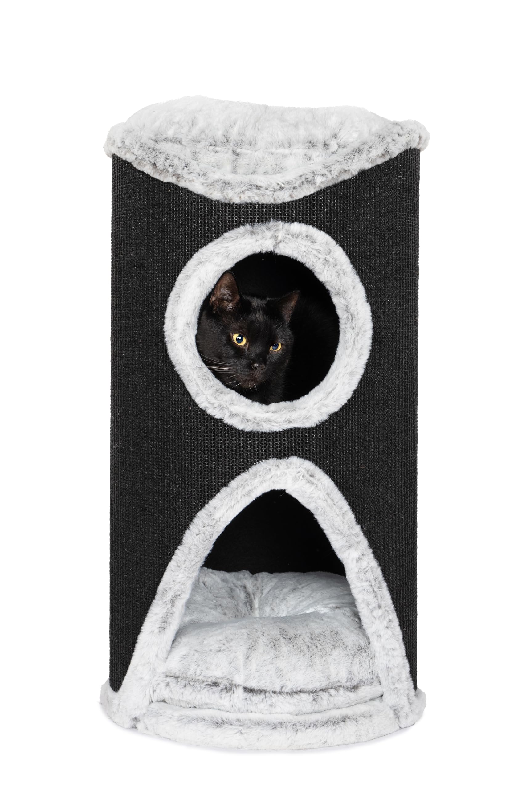 Bontoy Katzenturm Mukki grau I mit 2 Höhlen I große Liegefläche I 75 cm höhe I Stabiler Stand I mit Sisalmatte umwickelt I Kissen herausnehmbar