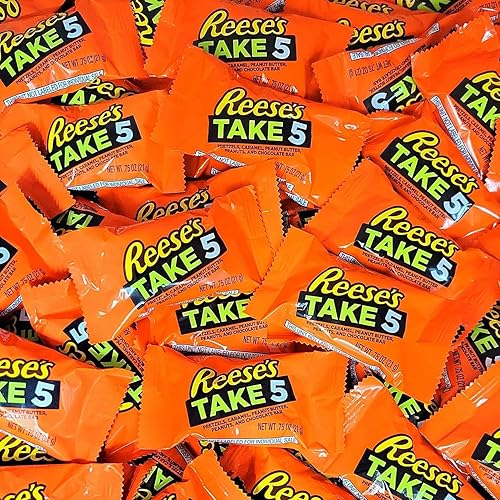 Miniatura 1 de ReesesTake - 5 barras de chocolate tamaño bocadillo, cacahuete, caramelo, mantequilla de maní y caramelo de chocolate, más de 80 piezas envueltas