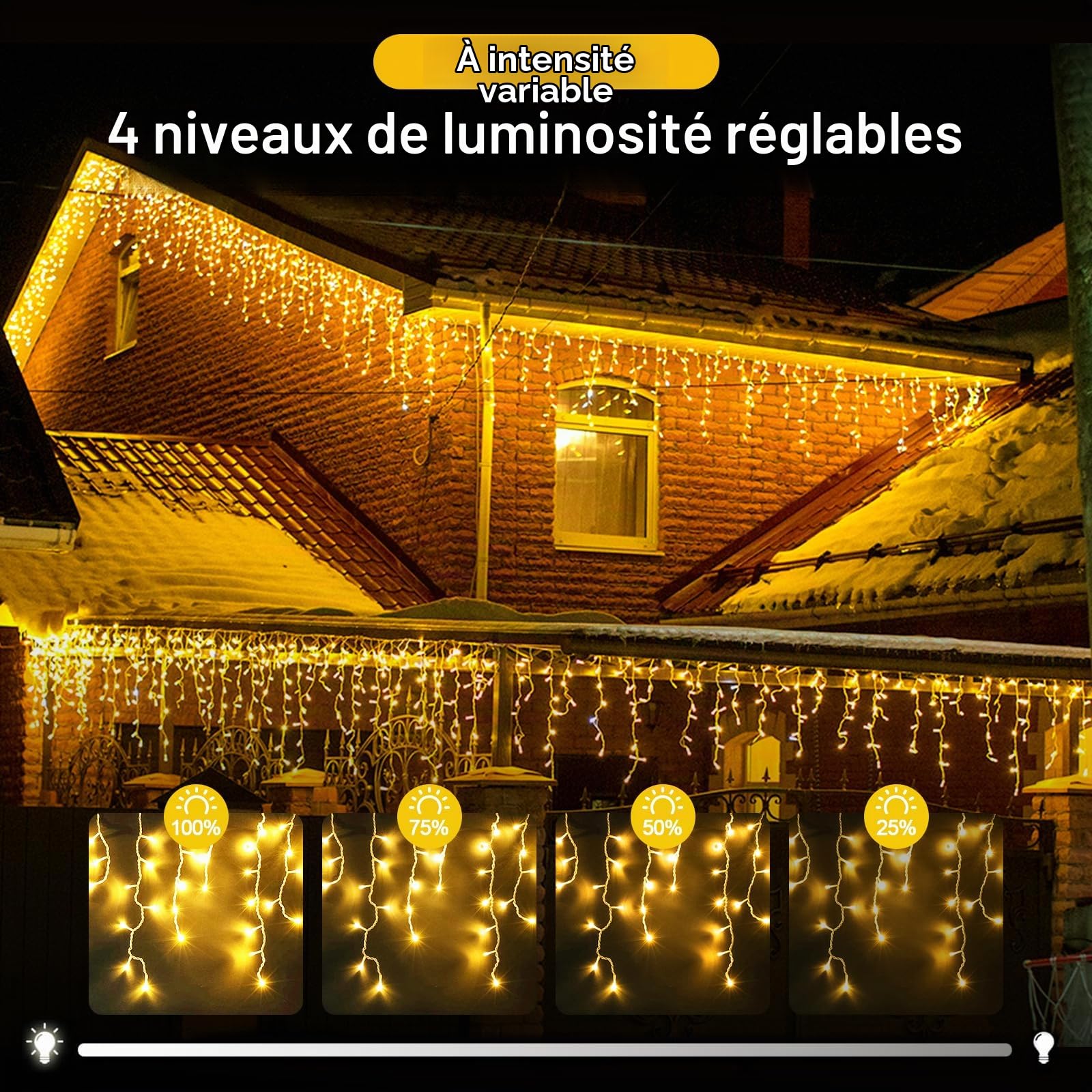 Guirlande Lumineuse Exterieur Solaire, 10 M 336 LEDs Lumineuse éTanches GlaçOns Avec 8 Modes TéLéCommande, Rideaux de Noël Solaire pour Décoration de Jardin, Fête, Noël, Mariage