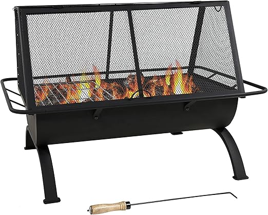 Sunnydaze 36-Inch Northland Steel Outdoor Fire Pit with Grill - Outdoor Fireplace with Cooking Grate, Spark Screen, Cover, and Poker