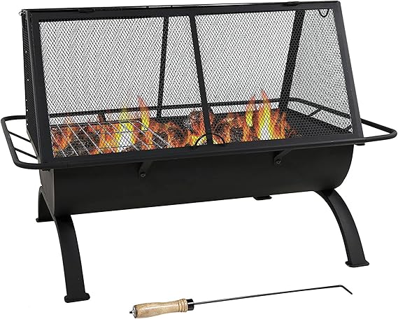 Sunnydaze 36-Inch Northland Steel Outdoor Fire Pit with Grill - Outdoor Fireplace with Cooking Grate, Spark Screen, Cover, and Poker