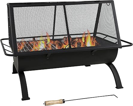 Sunnydaze 36-Inch Northland Steel Outdoor Fire Pit with Grill - Outdoor Fireplace with Cooking Grate, Spark Screen, Cover, and Poker