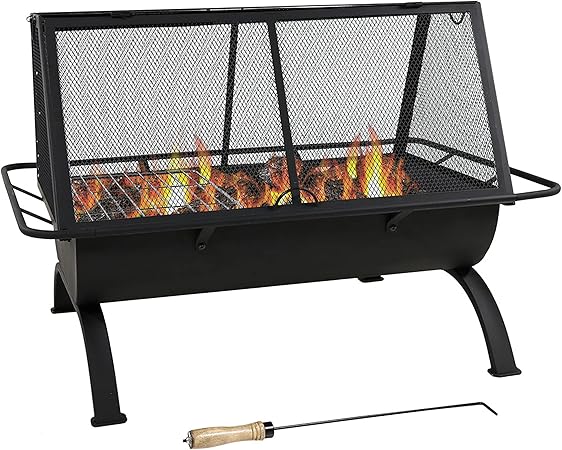 Sunnydaze 36-Inch Northland Steel Outdoor Fire Pit with Grill - Outdoor Fireplace with Cooking Grate, Spark Screen, Cover, and Poker