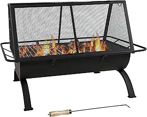 Sunnydaze 36-Inch Northland Steel Outdoor Fire Pit with Grill - Outdoor Fireplace with Cooking Grate, Spark Screen, Cover, and Poker