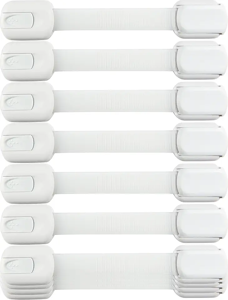 Child Safety Strap Locks (10 Pack) Baby Locks for Cabinets and Drawers, Toilet, Fridge & More. 3M Adhesive Pads. Easy Installation, No Drilling Required, White