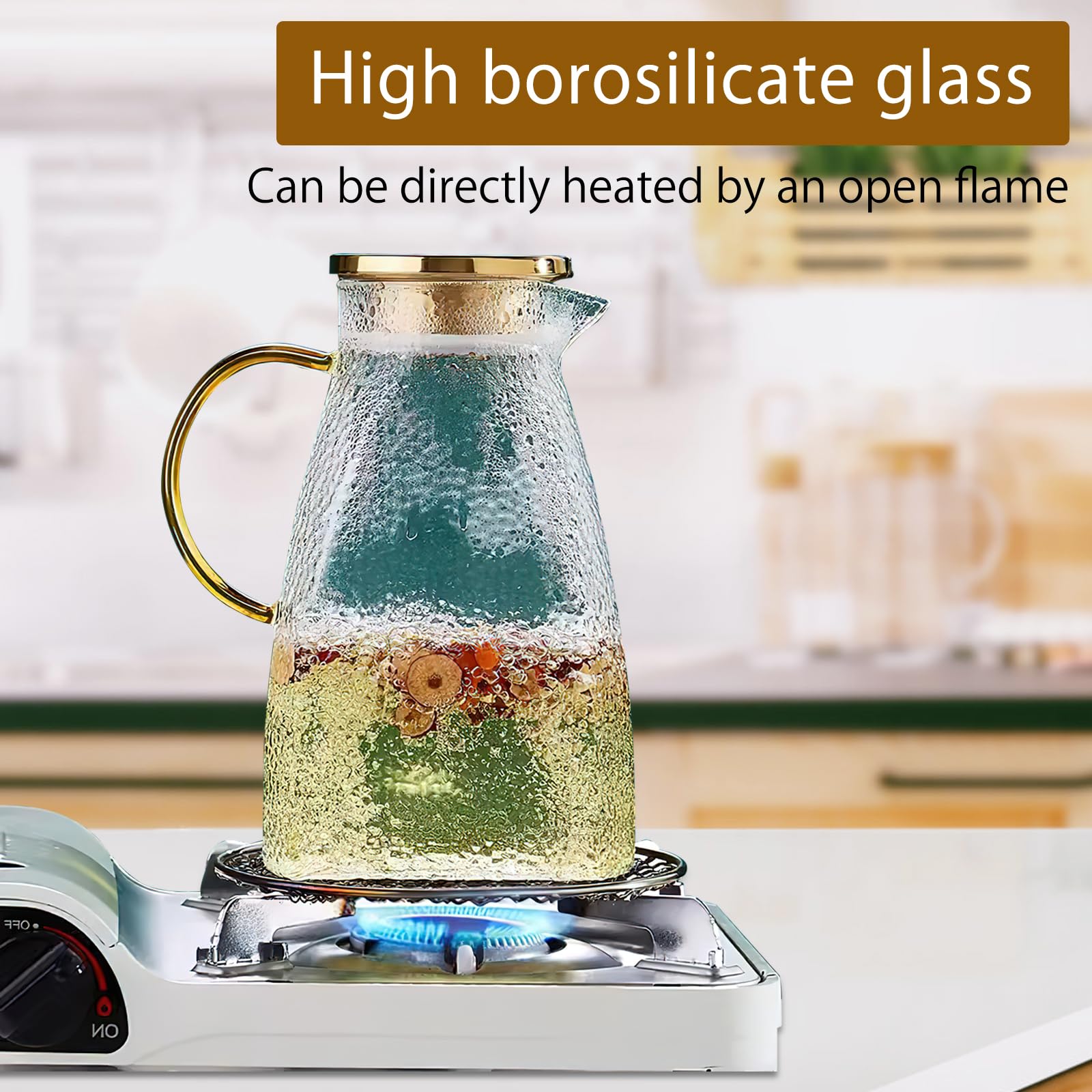Carafe en Verres , 1,8 litre, avec couvercle en acier inoxydable, verseuse en verre