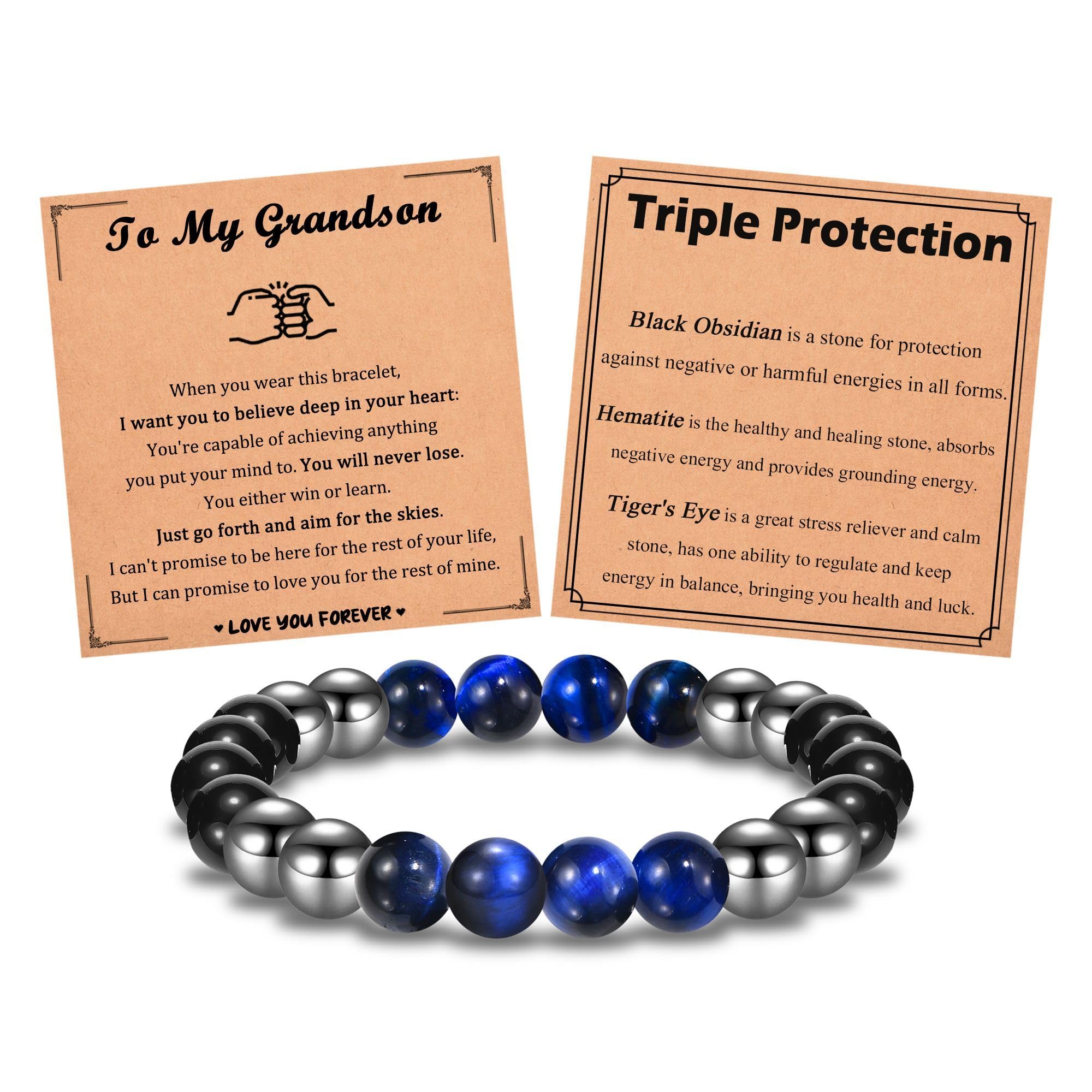 LeyungTriple Protection Bracelet Gifts for Son Brother Grandson Nephew, Birthday Graduation Christmas Easter Valentines Day Back to School Gifts for Teen Boys Men