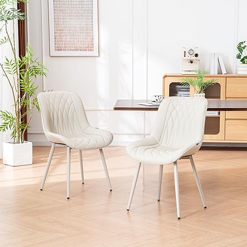 Miniatura 6 de Juego de 2 sillas de comedor YOUNIKE con respaldo alto, sillas de cocina y comedor estilo de mediados de siglo, tapizadas en cuero sintético, silla