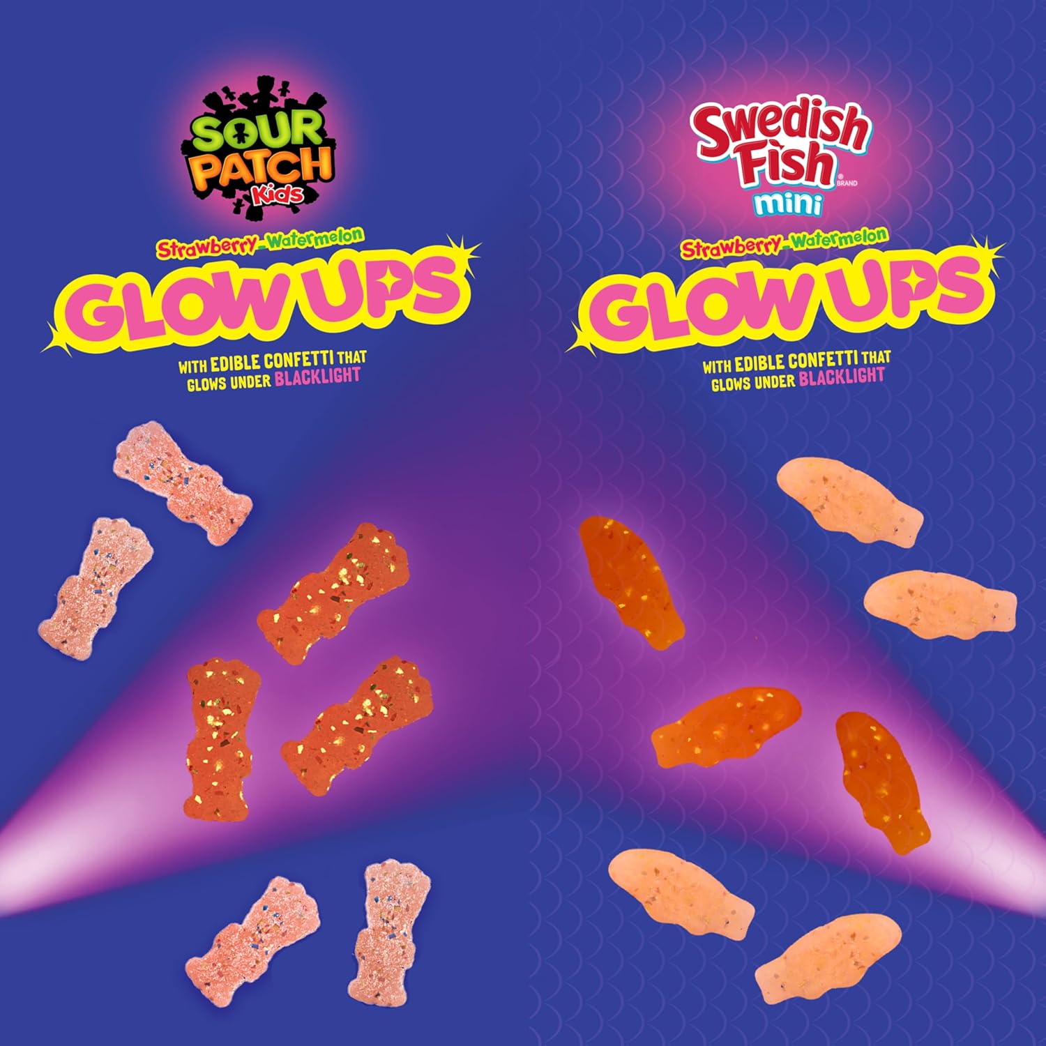 SOUR PATCH KIDS and SWEDISH FISH Mini Glow Ups Strawberry-Watermelon Soft & Chewy Candy Variety Pack, Bulk Candy, 4-6.7 oz Bags