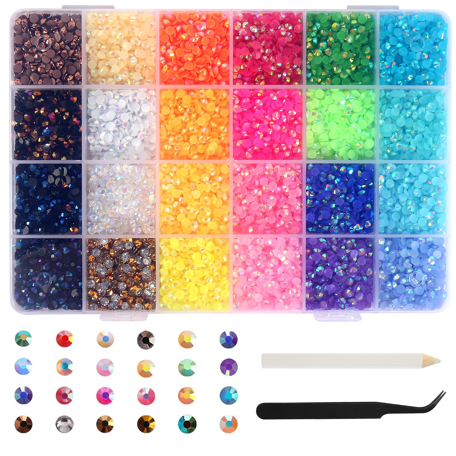 12000 sztuk kamieni strasu do paznokci 4 mm Nail Art kamienie stras, płaskie kamienie szlachetne, okrągłe błyszczące kamienie z pęsetą i punktami, kamienie do paznokci, do majsterkowania, rękodzieła