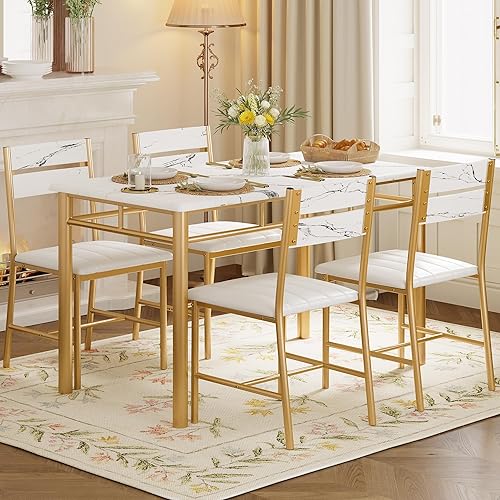 Miniatura 9 de IRONCK Juego de mesa de comedor para 4, mesa de cocina de madera con sillas tapizadas para cocina y comedor, juego de comedor compacto para espacios