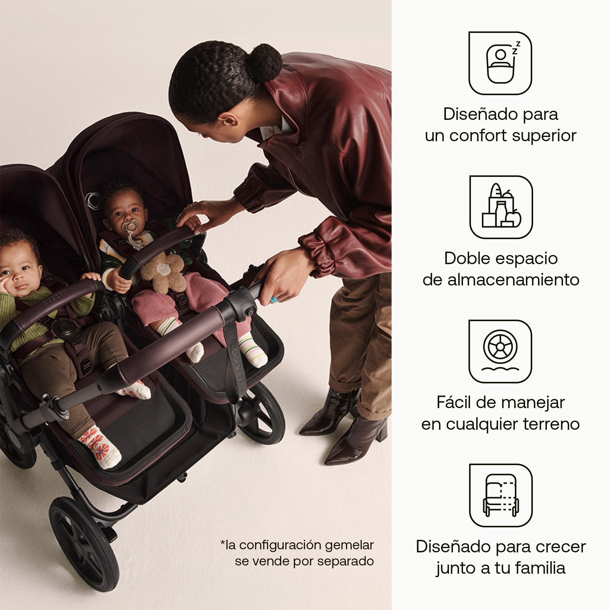 Bugaboo Donkey 6 carrito individual convertible en doble y gemelar | carrito para recién nacido y niño pequeño, doble almacenamiento y cesta lateral, manejo con una sola mano, Heritage Black