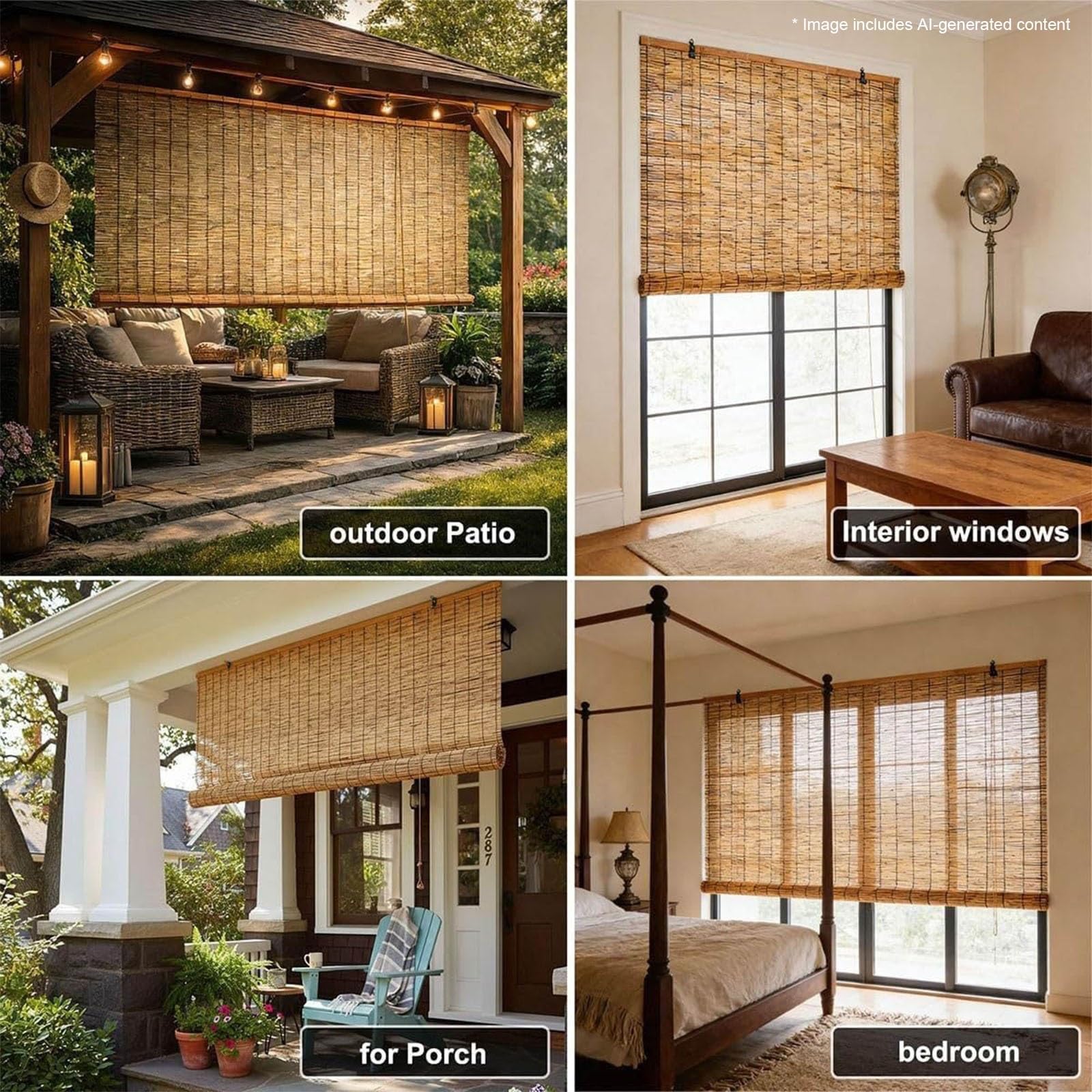 Rideau De Roseau Carbonisation Tissés À La Main, Store Enrouleur Bambou De Balcon, Stores en Bambou Rideau De Paille, pour Extérieur Patio(W39xH79IN(100x200CM))