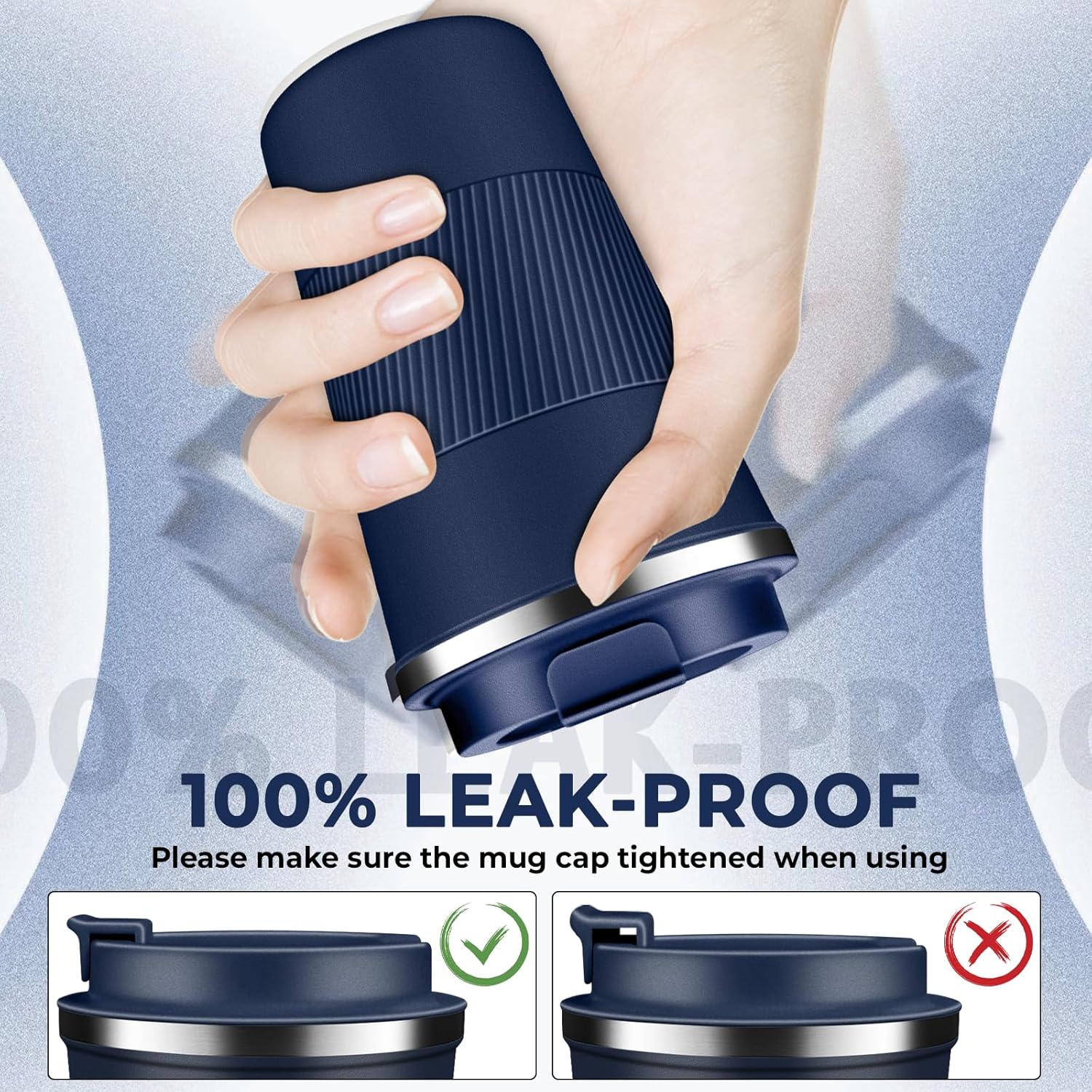 Insulated Coffee Tumbler 12 oz, Stainless Steel Coffee Mug with Lids, Travel Coffee Mug Leak Proof, Double Wall Vacuum Insulated Reusable Coffee Cup, Keep Drinks Hot and Cold (Navy Blue, 12 Ounces) - Image 3