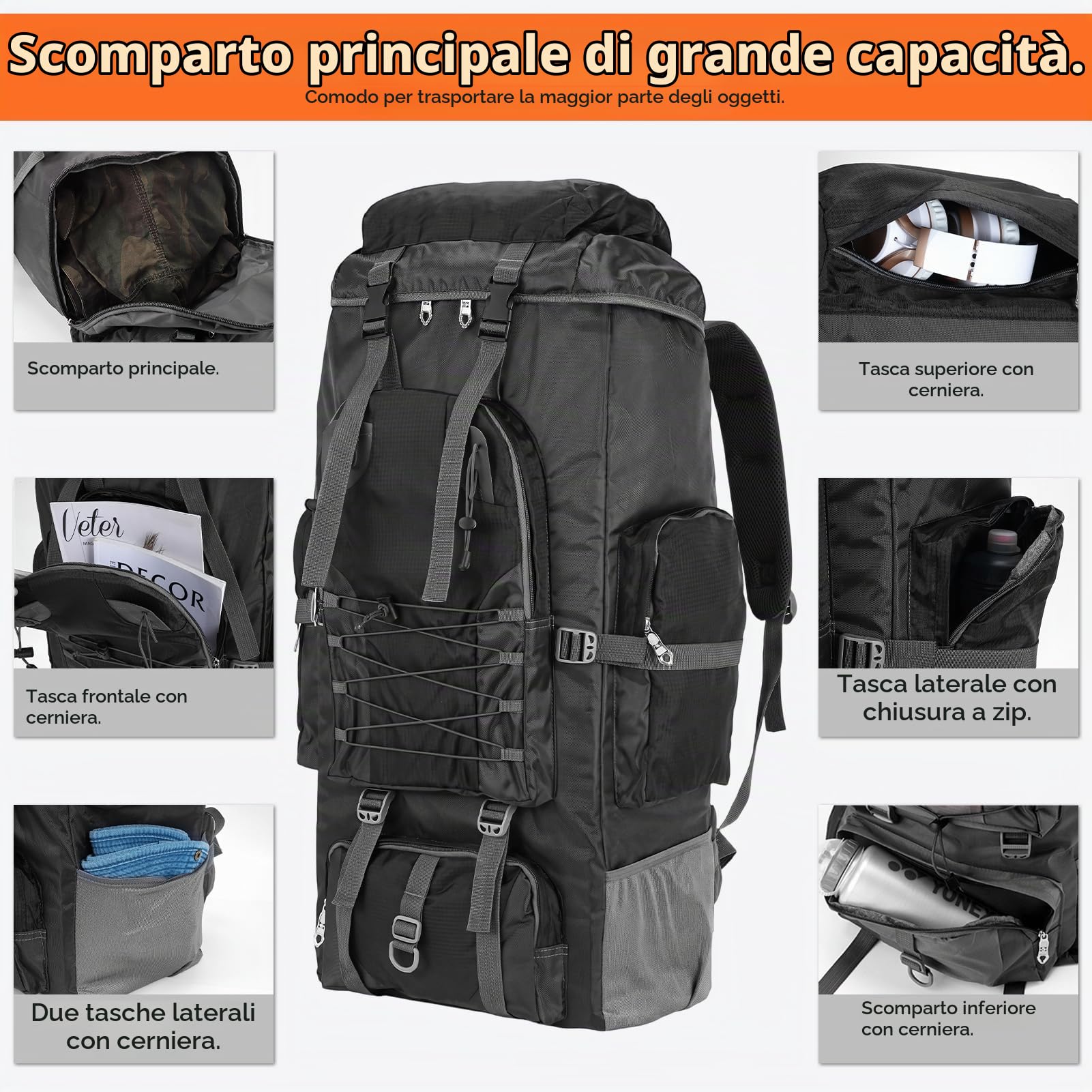 Coikes Zaino da Trekking 90L Impermeabile Zaino da Campeggio Zaino da Viaggio Uomo Donna Ultraleggero Zaino Montagna Zaino da Escursionismo Grande per Hiking Alpinismo Arrampicata Viaggio Escursione