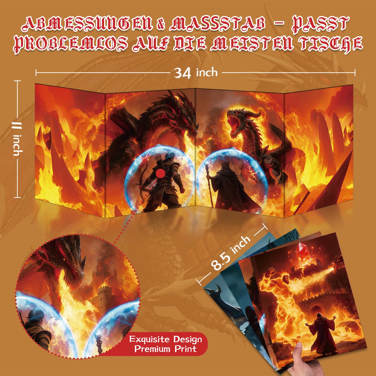 Byhoo DM-Sichtschirm 4er-Set für D&D 5E – Epic-Designs – Spielleiter-Schirm, wasserdicht & wiederbeschreibbar, mit verstellbaren Ständern, tragbares A4-Faltformat, kompatibel mit 5E-Regeln