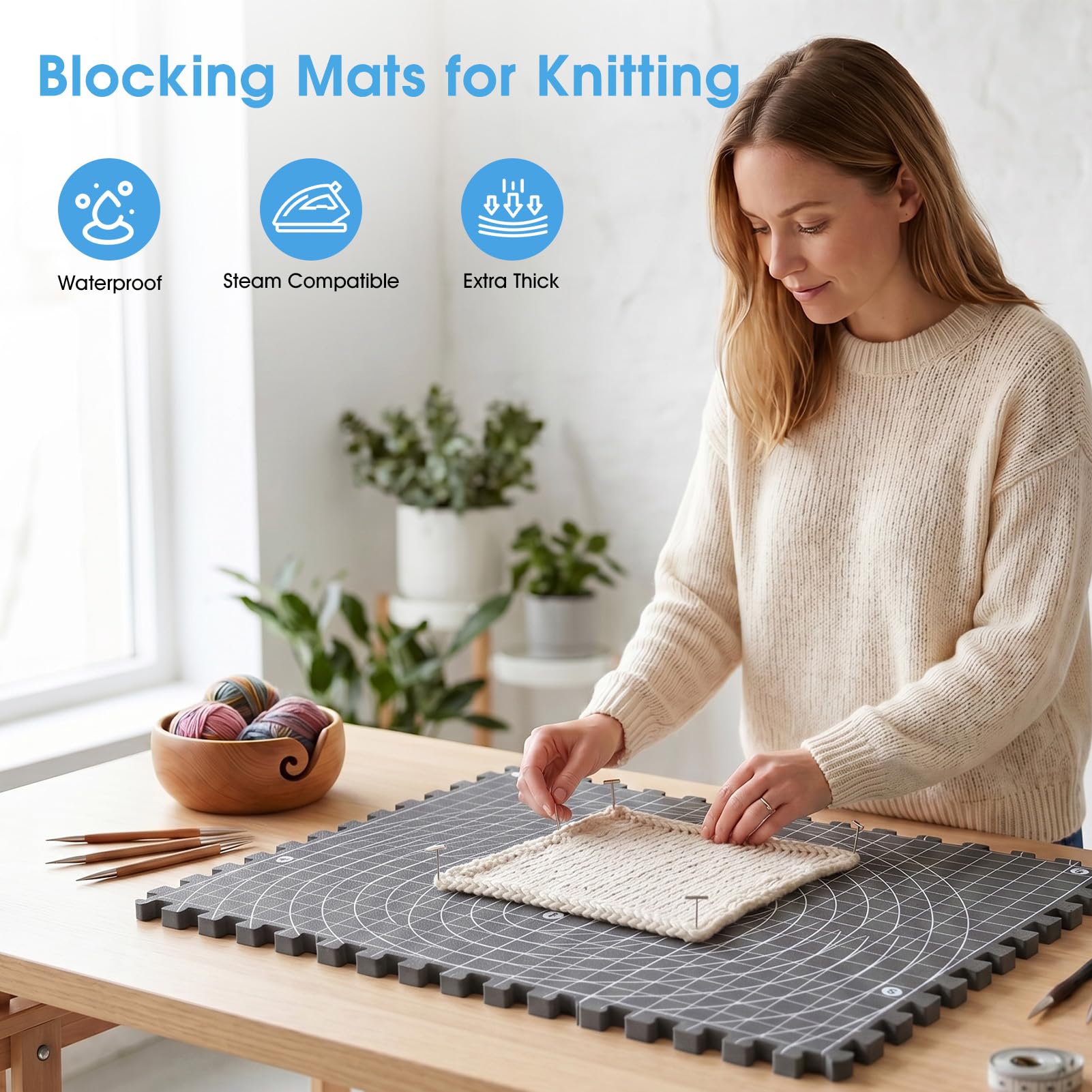 Tapis De Blocage Tricot 9 Pièces ,Tapis De Crochet Extra Épais, Tapis De Fond à Tension Profonde Avec Points De Grille, Pour l'Artisanat, Crochet,Les Projets De Feutrage à l'Aiguille (gris)
