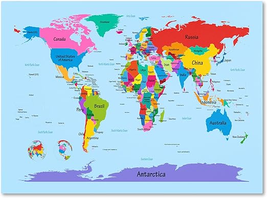 amazon com childrens world map by michael tompsett work 16 by 24 inch canvas wall art prints posters prints